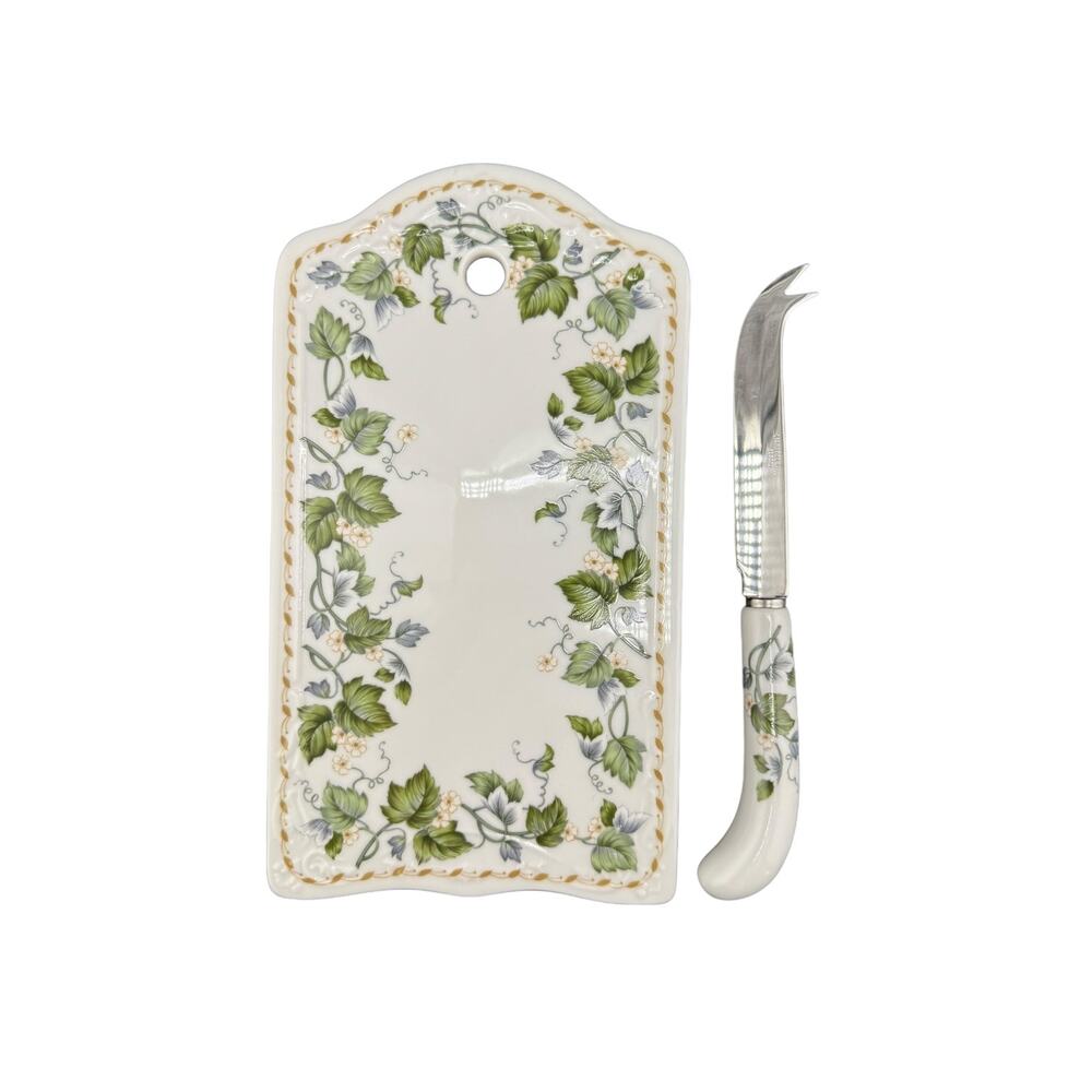 Vintage Andrea by Sadek Floral Ivy Porcelain Cheese Board & Knife Set NIB